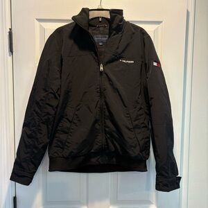 Tommy Hilfiger Black Windbreaker Jacket with Stand-Up Collar
